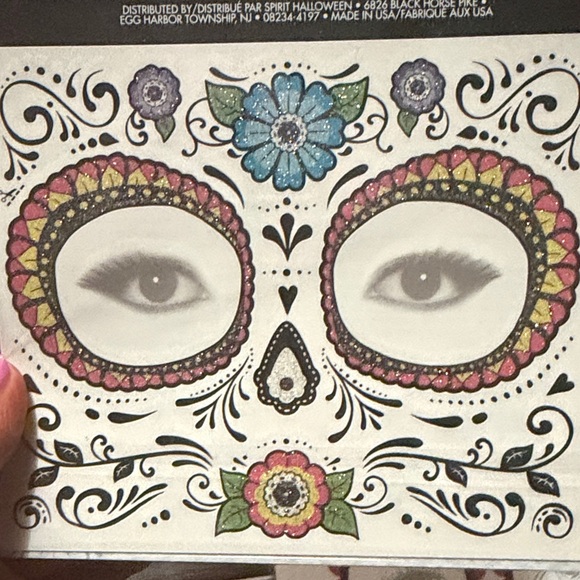 Spirit Sugar Skull Glitter Face Tattoos - Black, Red, Blue & Stickers - Picture 5 of 9